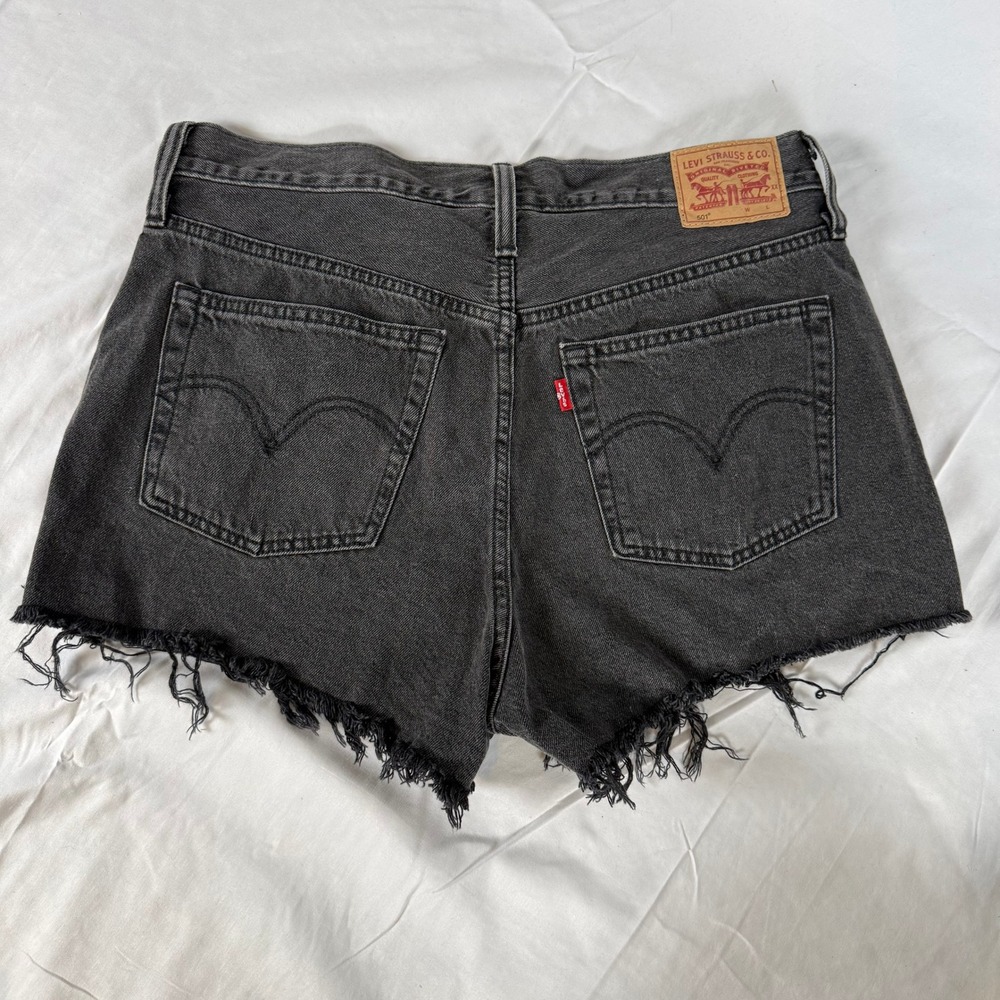 Levis 501 Original Cut Off Denim Shorts Black High Rise Button Fly Womens W31
